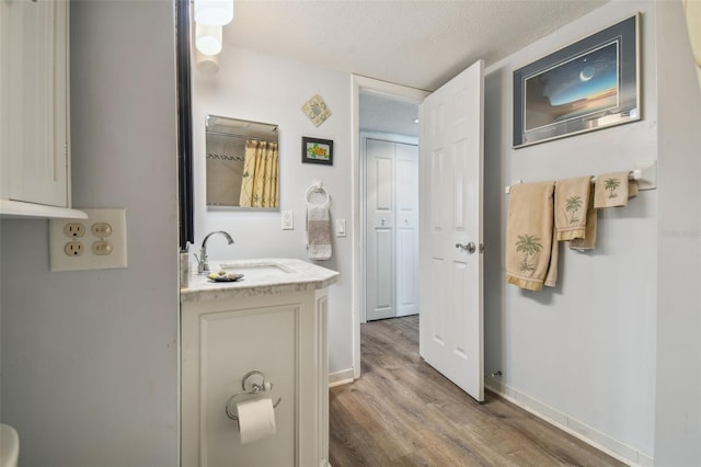 6035 Sea Ranch Dr Unit 505, Hudson, FL 34667 - full bathroom with wood finished floors, a textured ceiling, vanity, and baseboards
