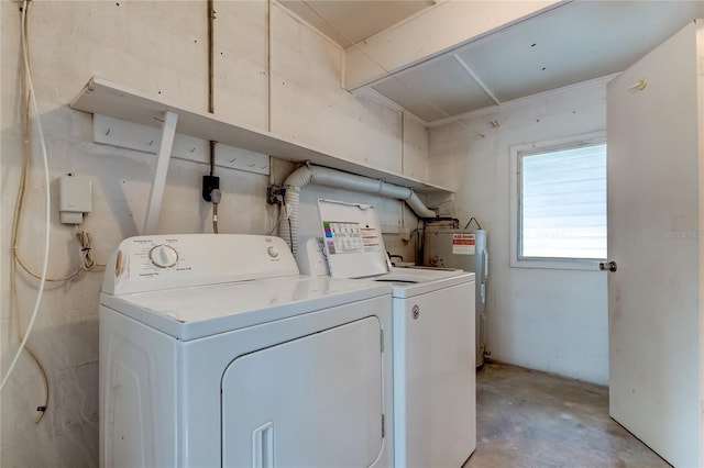 laundry area with washer and clothes dryer and electric water heater