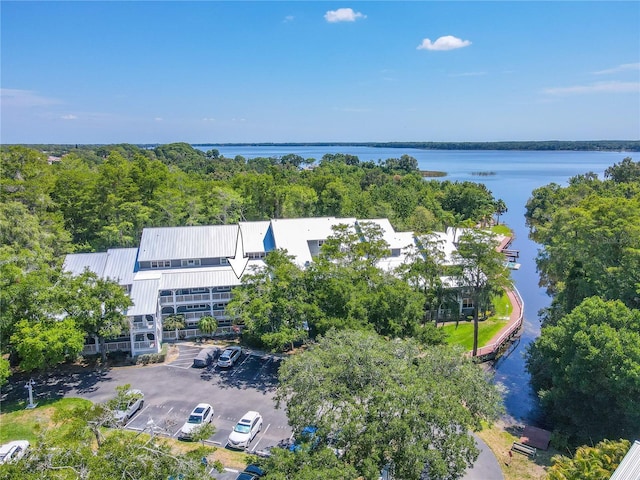 aerial view with a water view