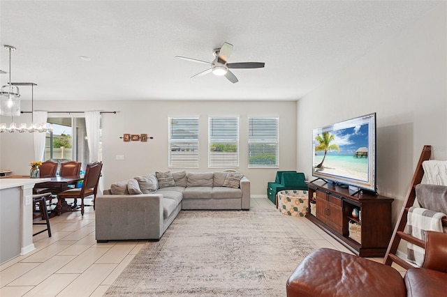 living room featuring ceiling fan