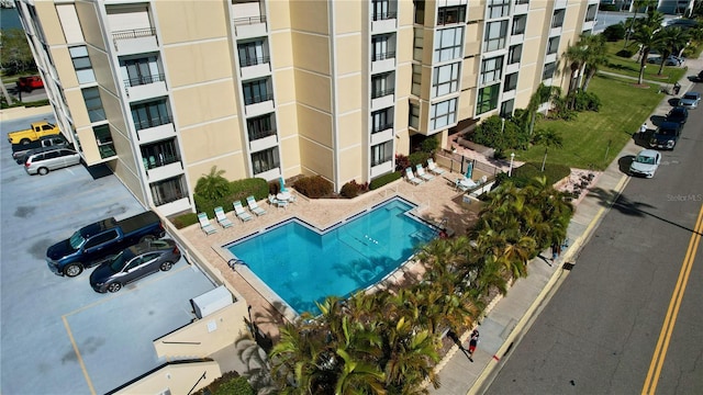 view of swimming pool featuring a patio area