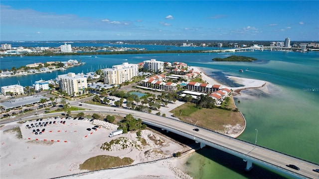 aerial view featuring a beach view and a water view