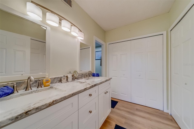 bathroom featuring wood-type flooring and vanity