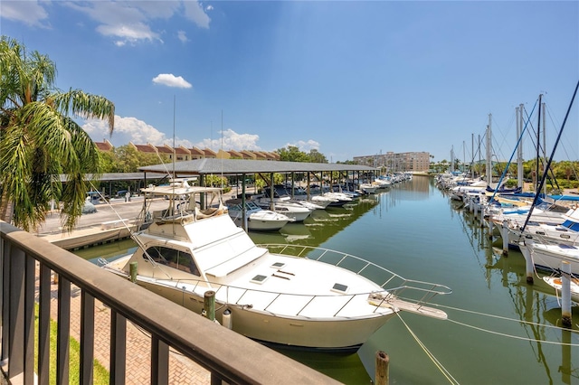 view of dock featuring a water view