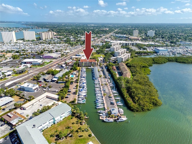 bird's eye view featuring a water view