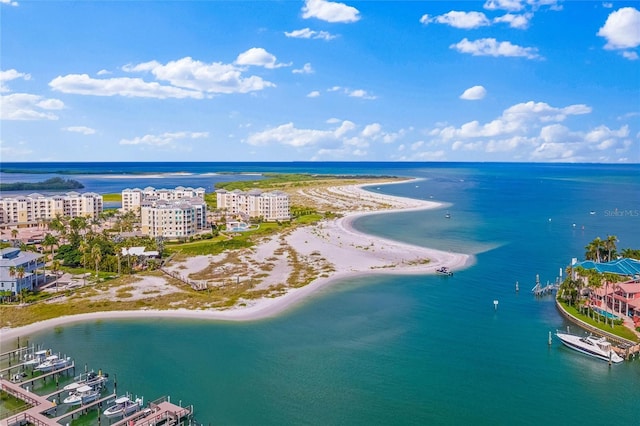 aerial view with a view of the beach and a water view