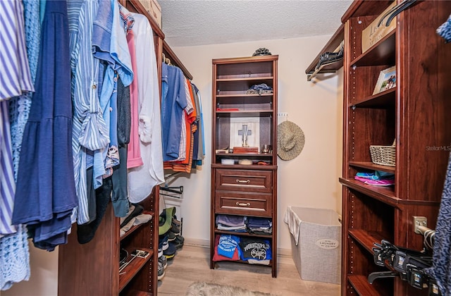 walk in closet with light wood-type flooring