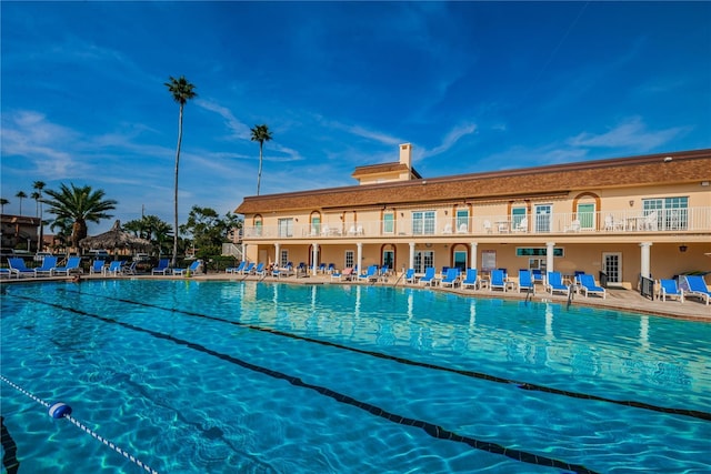 view of pool featuring a patio