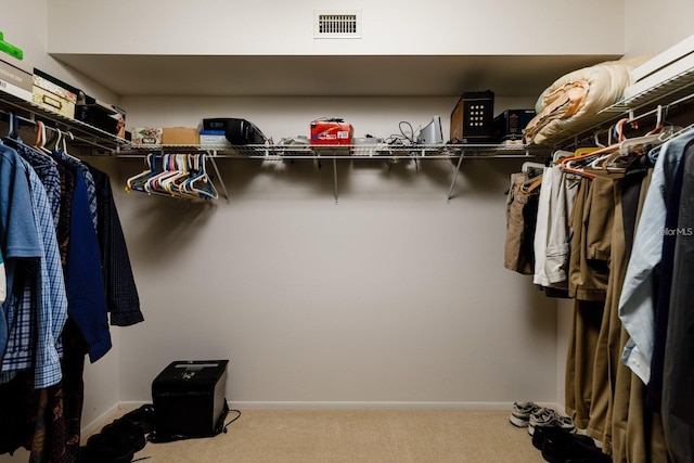 walk in closet featuring carpet flooring