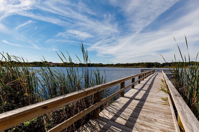 view of dock with a water view