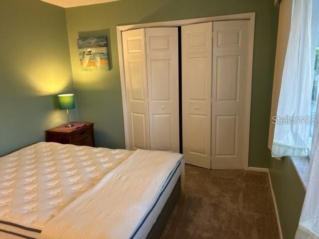 carpeted bedroom featuring a closet