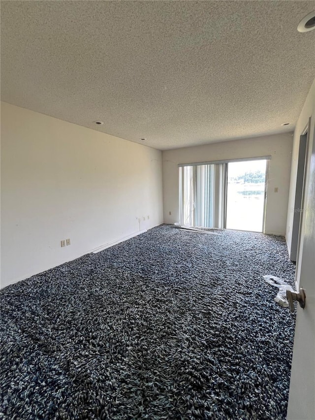 empty room with carpet and a textured ceiling