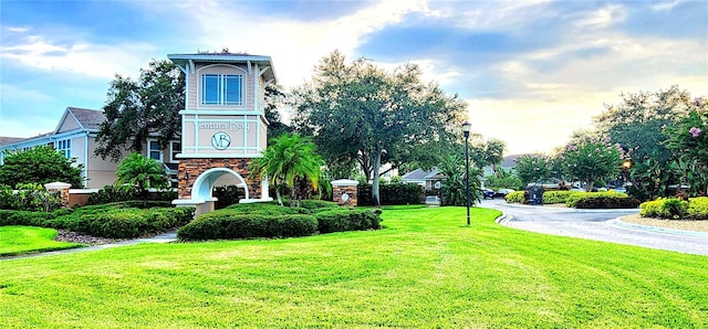 view of community featuring a lawn