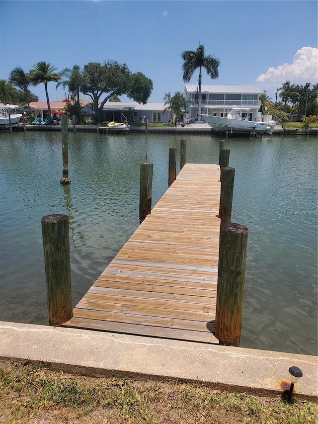 dock area with a water view