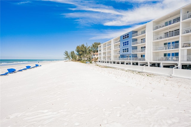 exterior space featuring a view of the beach