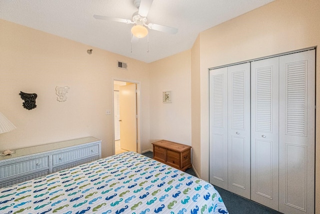 bedroom with a closet and ceiling fan