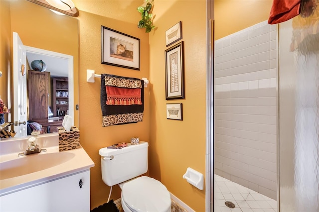 bathroom featuring vanity, ensuite bath, a shower stall, and toilet