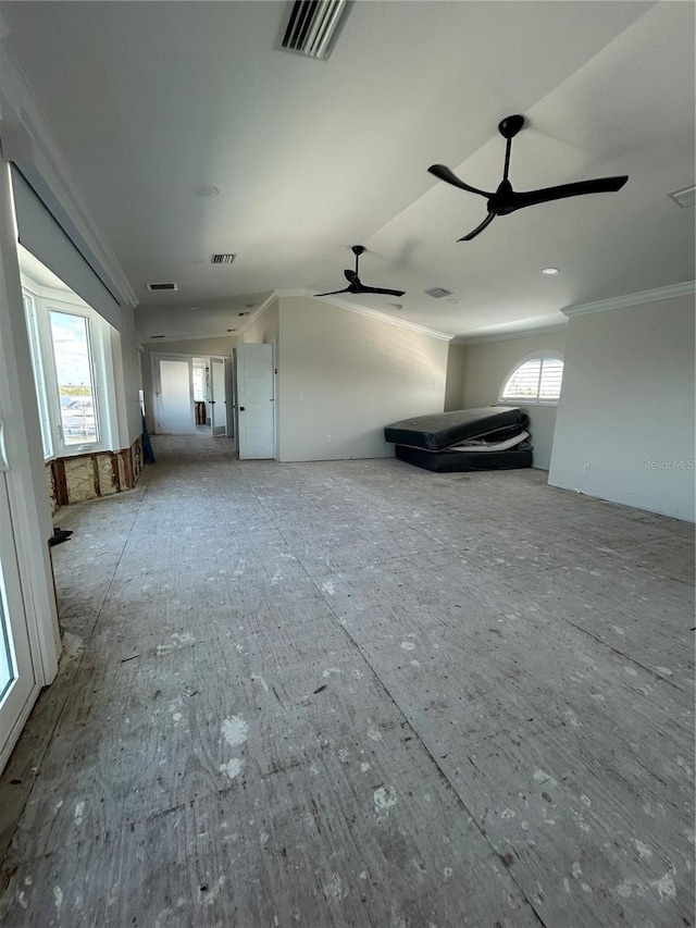 interior space with ceiling fan