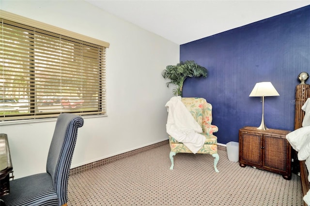 view of carpeted home office