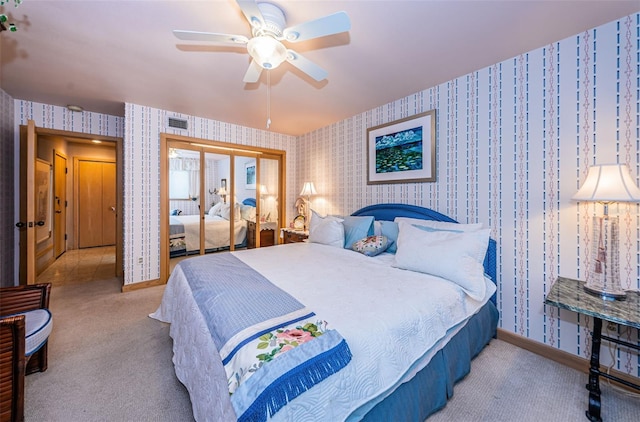 bedroom with carpet and ceiling fan