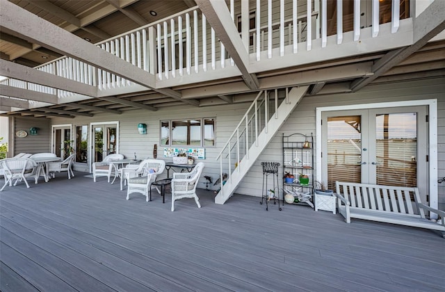 wooden deck with french doors