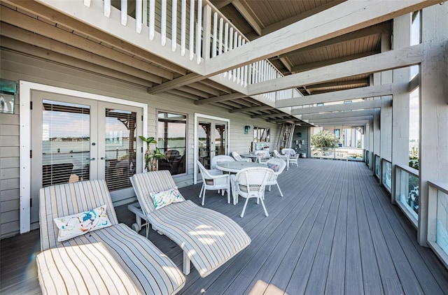 wooden terrace with french doors