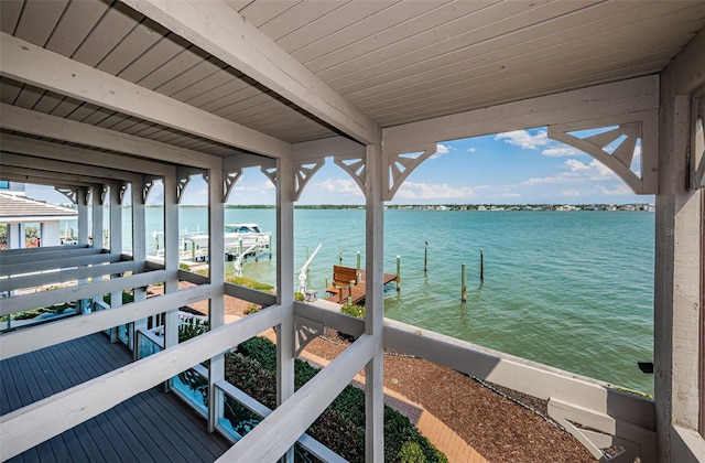 dock area with a water view