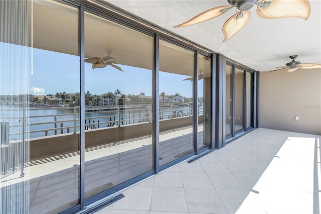 exterior space with a water view