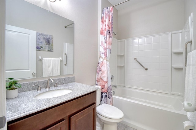 full bathroom with vanity, toilet, and shower / bath combo with shower curtain