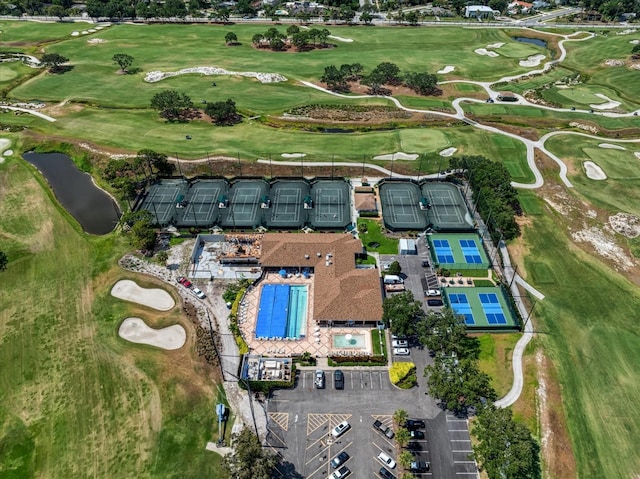 drone / aerial view featuring golf course view