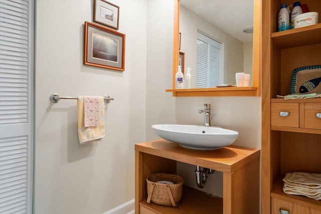 bathroom with a closet and a sink