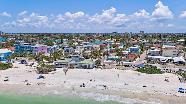 aerial view with a view of the beach and a water view