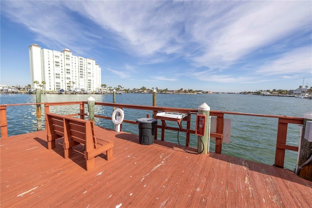 dock area with a water view