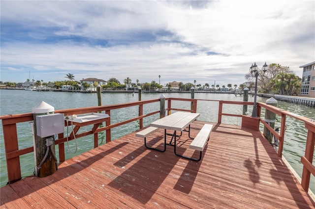 view of dock featuring a water view