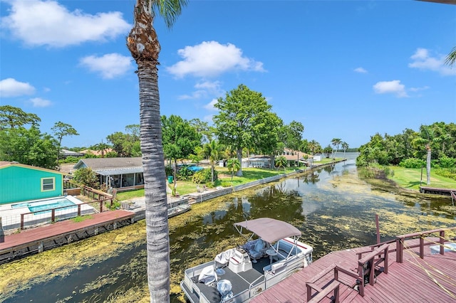 view of dock with a water view