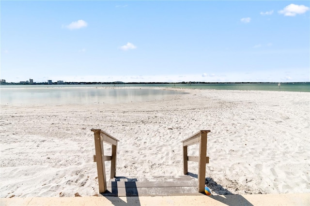 view of water feature featuring a beach view