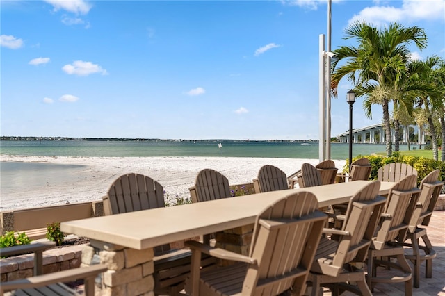 view of water feature with a view of the beach