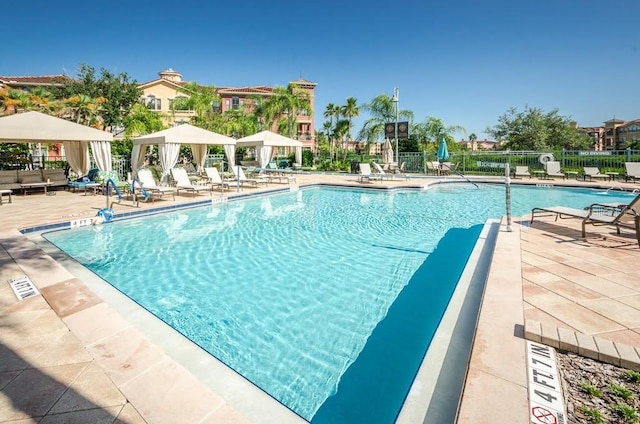 view of swimming pool featuring a patio