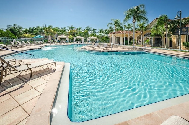 view of swimming pool with a patio area