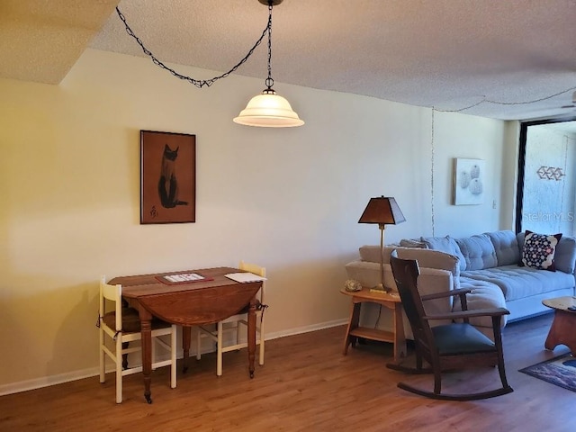 living room featuring wood-type flooring and a textured ceiling