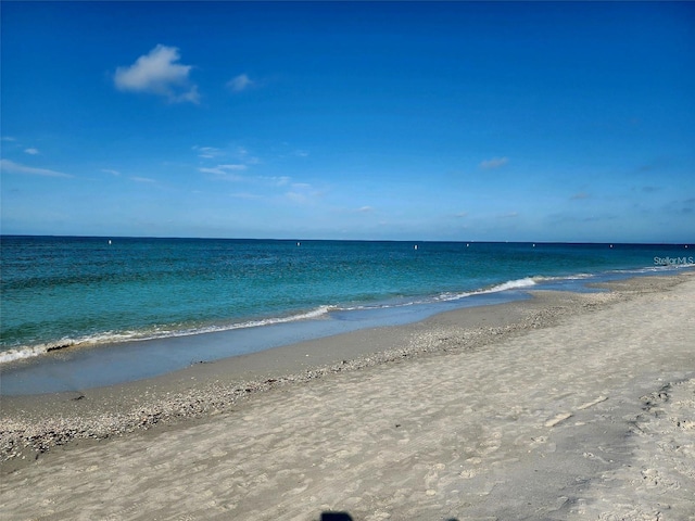 property view of water featuring a beach view