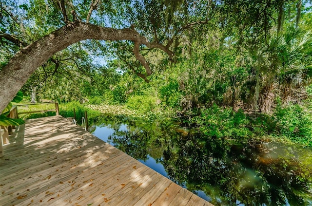 view of dock featuring a water view