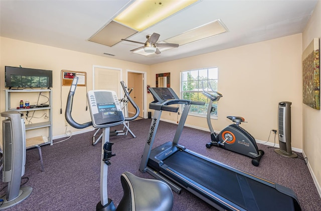 workout room with ceiling fan