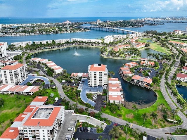 aerial view featuring a water view