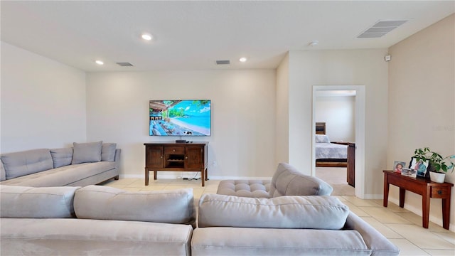 living room with light tile floors