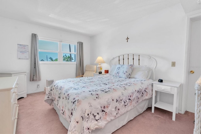 bedroom featuring light colored carpet