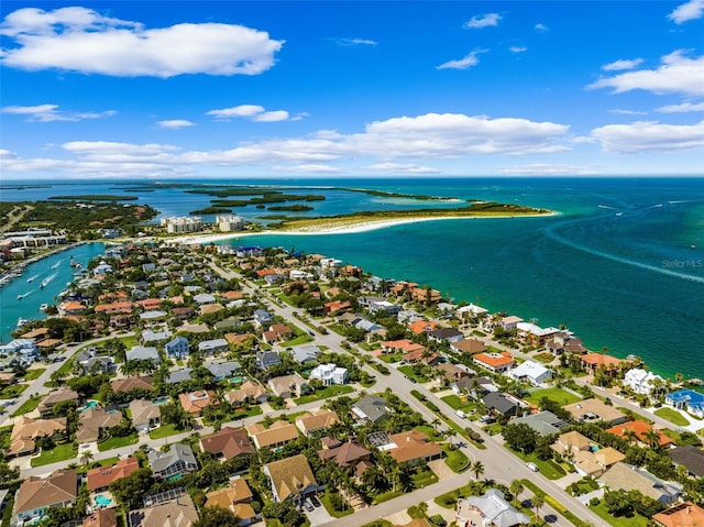 aerial view with a residential view and a water view