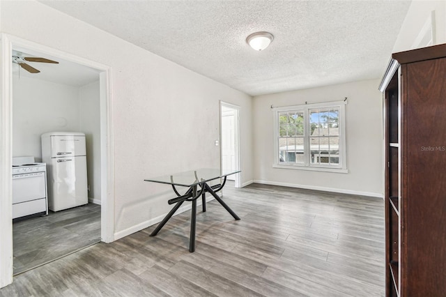 unfurnished dining area with hardwood / wood-style flooring and a textured ceiling