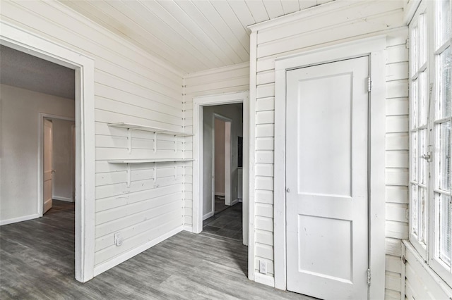 hallway with a wealth of natural light and dark wood-type flooring