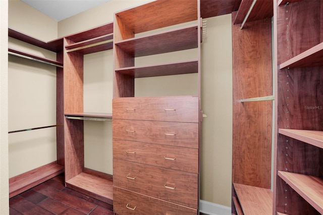 walk in closet featuring dark hardwood / wood-style floors